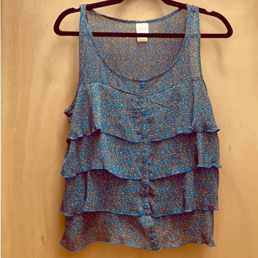 Blue Floral Mossimo Supply Co ruffle buttonup tank